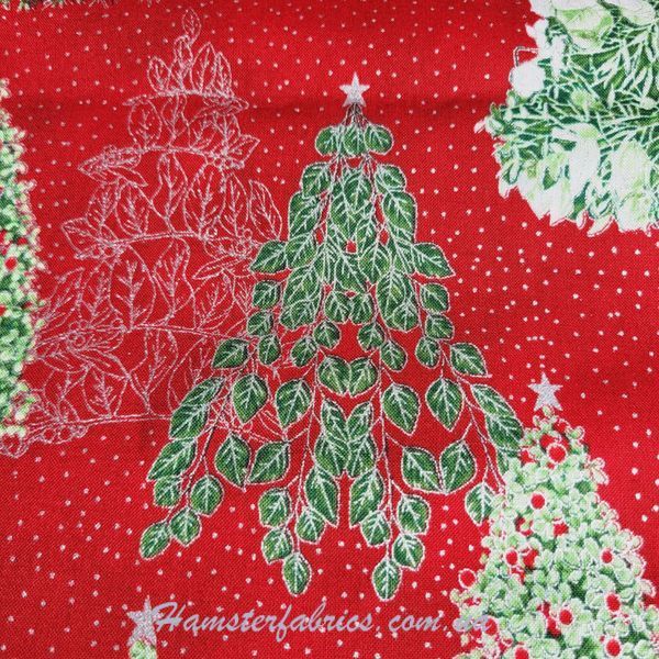 Snow Flower Christmas Trees Red Silver Бавовна для рукоділля та одягу  263-868 фото