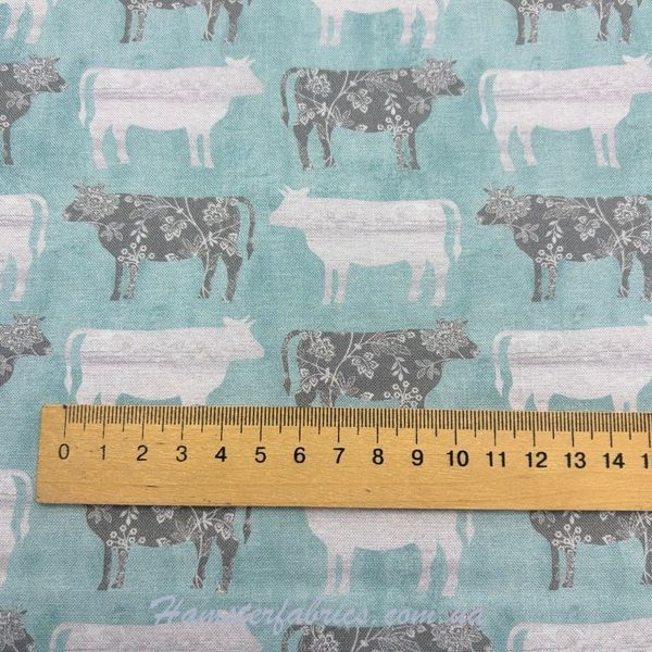 Cows - Aqua, Американский хлопок для рукоделия и одежды 432-018 1 фото