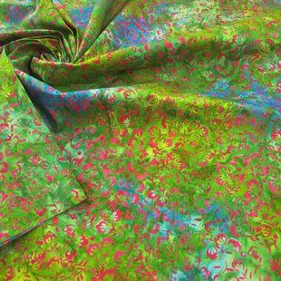 Batik Flower Buds Parrot Green, Батик для рукоделия и одежды, американский хлопок 19b-675 фото