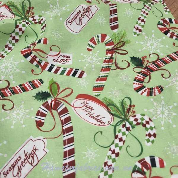 Christmas Candy Canes Green, Американский хлопок для рукоделия и одежды 157-7ii фото