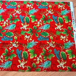 Holiday Foliage Mix on Red, Американский хлопок для рукоделия и одежды 94a-614 фото