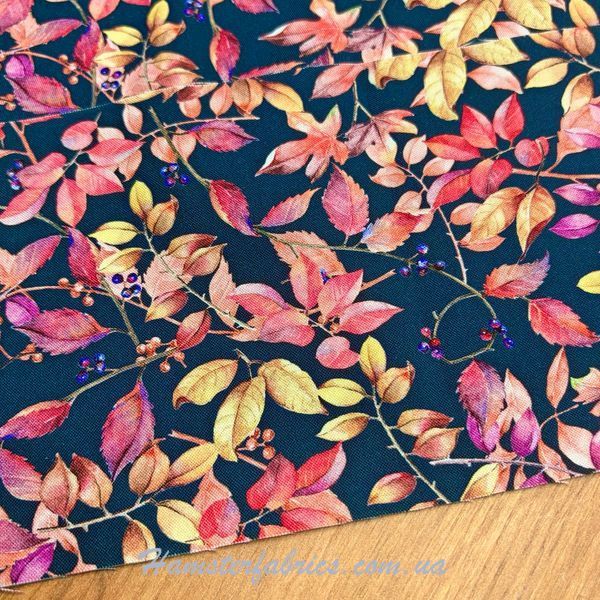 Harvest Leaves Midnight Blue, Американский хлопок для рукоделия и одежды 9ia-183 фото