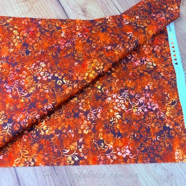 Floral Design on Mottled Orange, Американский хлопок для рукоделия и одежды 762-aa0 фото