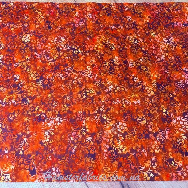 Floral Design on Mottled Orange, Американский хлопок для рукоделия и одежды 762-aa0 фото