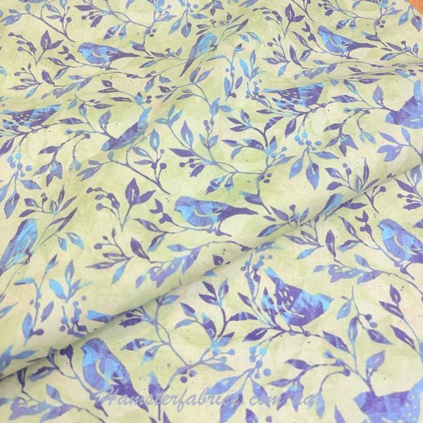 Blue and Purple Birds on Vines, Американский хлопок для рукоделия и одежды 7i4-a13 фото