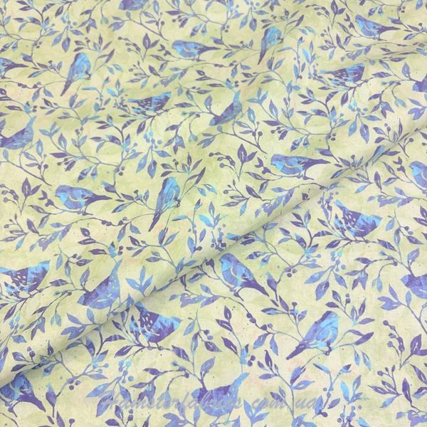Blue and Purple Birds on Vines, Американский хлопок для рукоделия и одежды 7i4-a13 фото