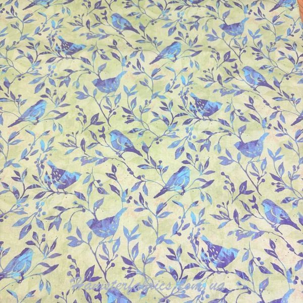 Blue and Purple Birds on Vines, Американский хлопок для рукоделия и одежды 7i4-a13 фото