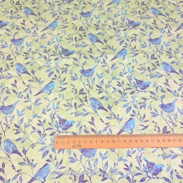 Blue and Purple Birds on Vines, Американский хлопок для рукоделия и одежды 7i4-a13 фото