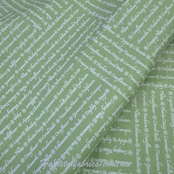 Flower Words Written in White on Green, Американский хлопок для рукоделия и одежды 045-3ib фото