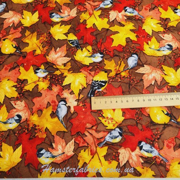 Leaves and Orioles Light Brown Хлопок для рукоделия и одежды  25a-164 фото