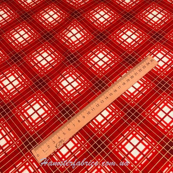Red Christmas Holiday Plaid with Gold Metallic, Американский хлопок для рукоделия и одежды 11b-4i9 фото