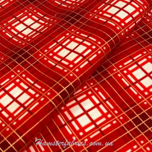 Red Christmas Holiday Plaid with Gold Metallic, Американский хлопок для рукоделия и одежды 11b-4i9 фото