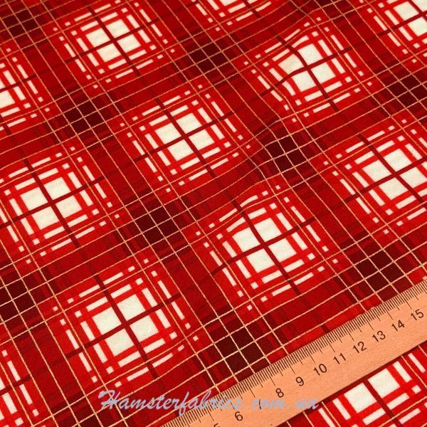 Red Christmas Holiday Plaid with Gold Metallic, Американский хлопок для рукоделия и одежды 11b-4i9 фото
