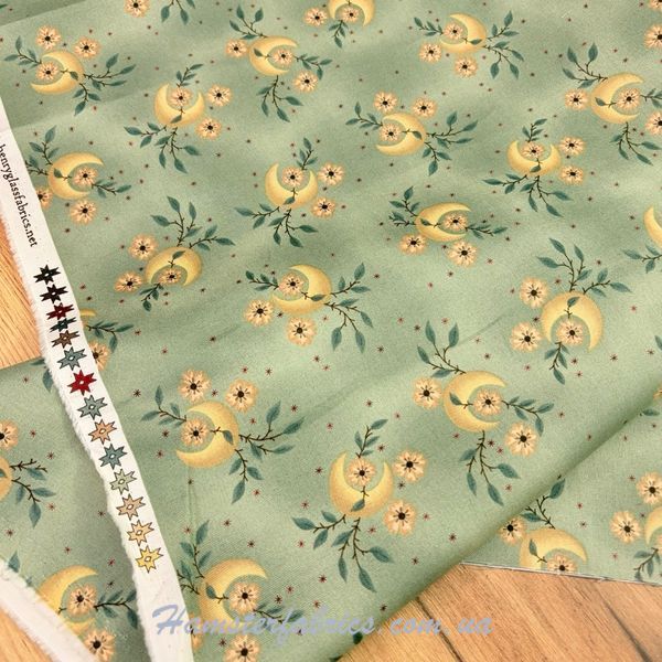 Moons and Flowers on Green, Американский хлопок для рукоделия и одежды 10b-530 фото