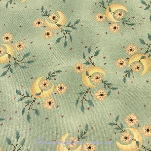 Moons and Flowers on Green, Американский хлопок для рукоделия и одежды 10b-530 фото