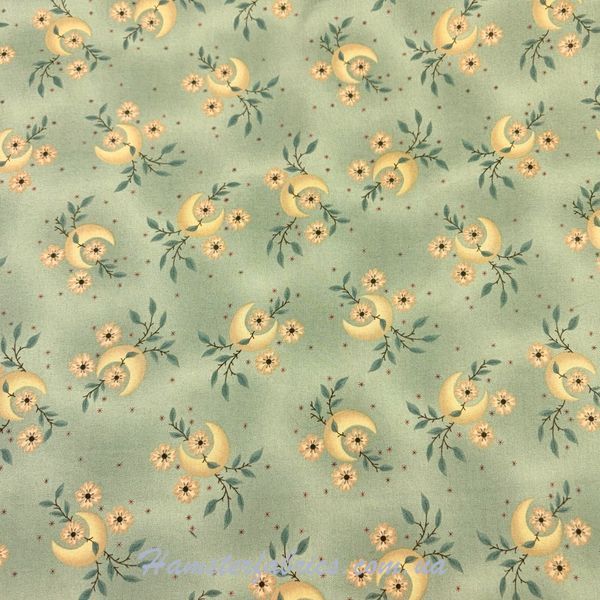 Moons and Flowers on Green, Американский хлопок для рукоделия и одежды 10b-530 фото