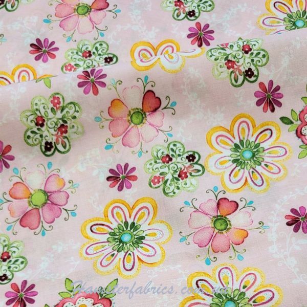 Tossed Flowers Pink, Американский хлопок для рукоделия и кукол 5a0-6cc фото