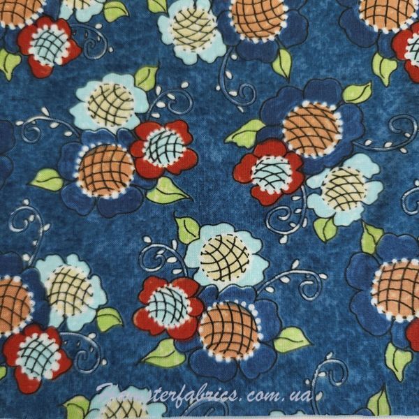 Flowers Navy, Американська бавовна для рукоділля та ляльок 599-957 фото