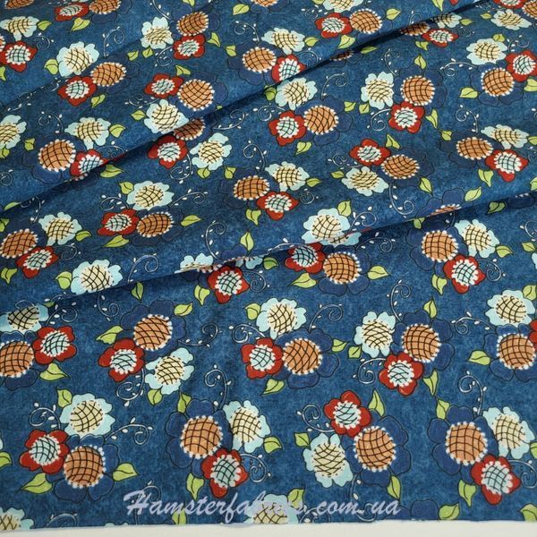 Flowers Navy, Американська бавовна для рукоділля та ляльок 599-957 фото